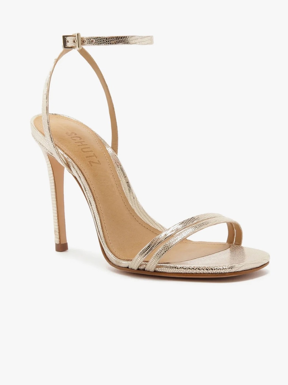 SCHUTZ Altina Gold Metallic Strappy Stiletto Sandals